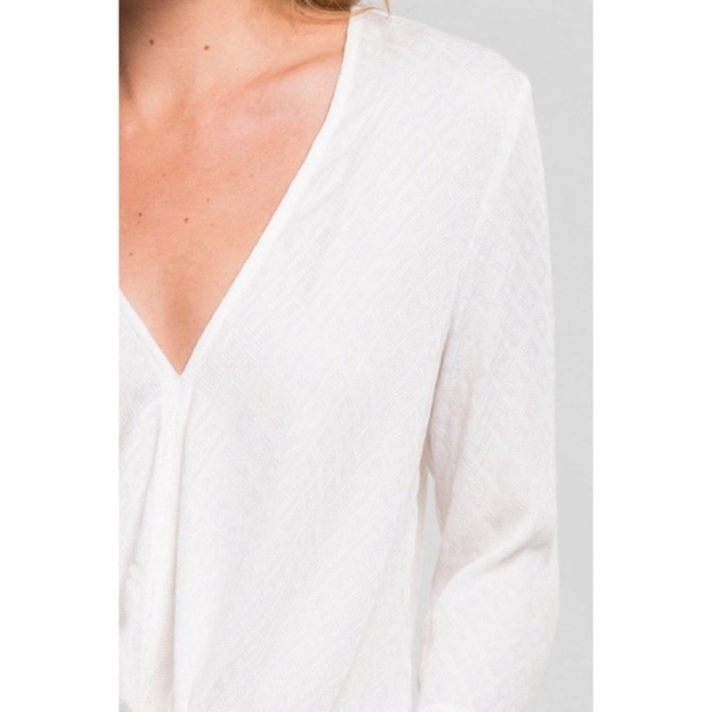 Off White Tie Front Bell Sleeve Top - Picture 2 of 2